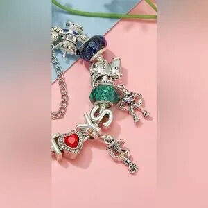 925 Sterling Silver Various Toy Story Characters Themed Loaded Charm Bracelet